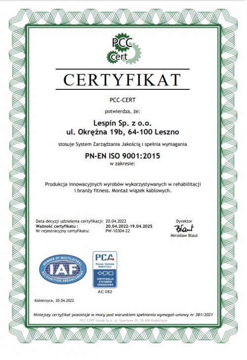 Lespin z Leszna z systemem jakości ISO 9001 - 2015